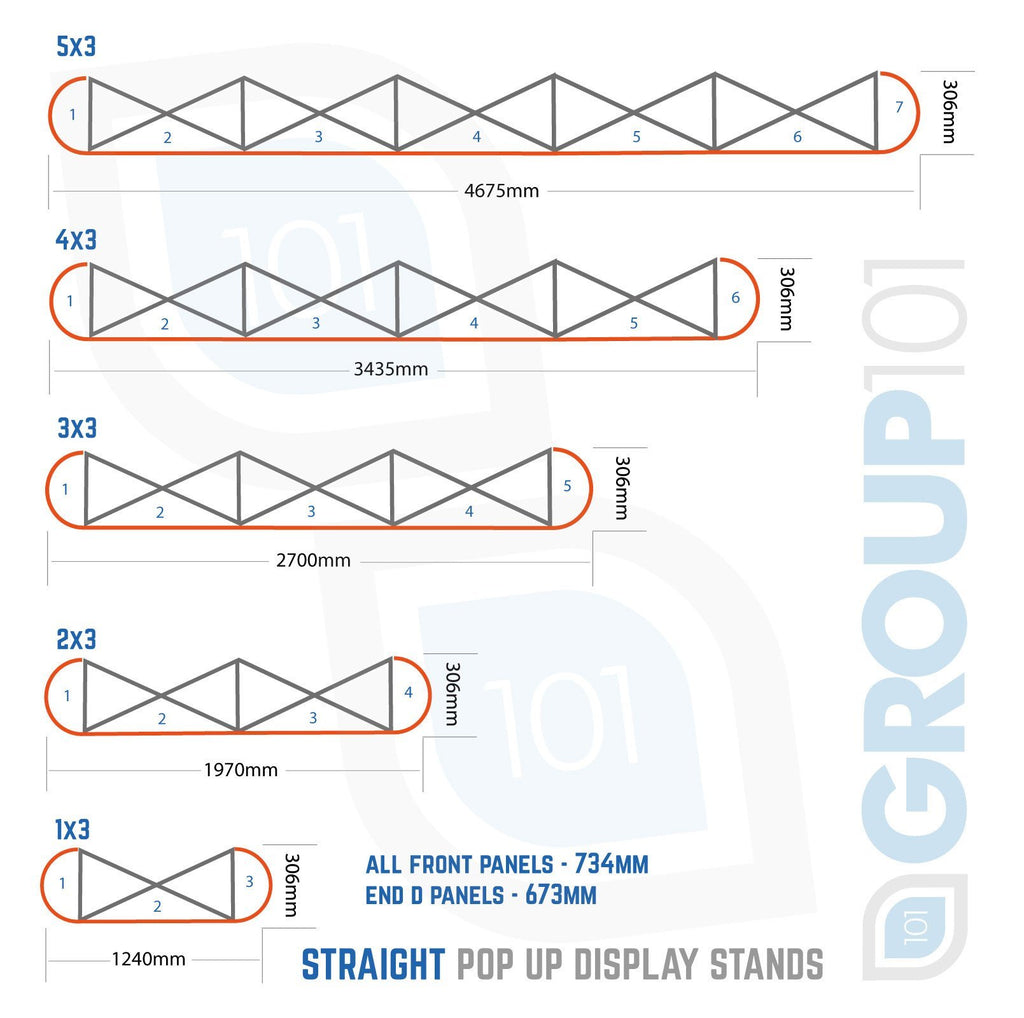 Straight Pop Up Stand Frame Sizes